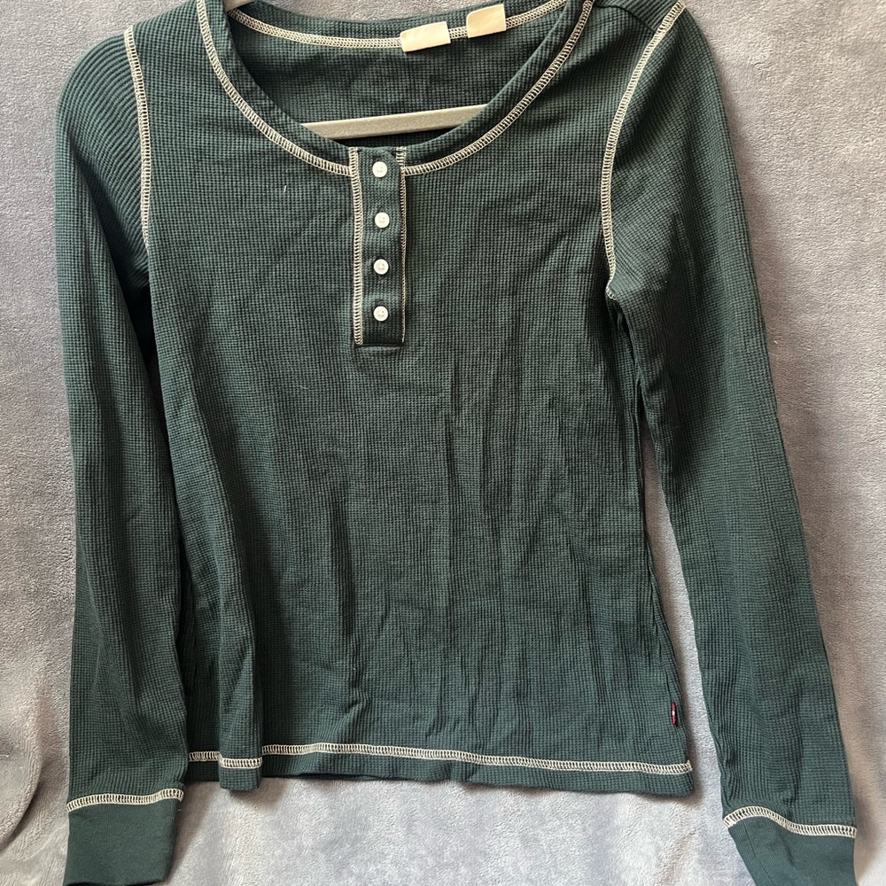 Green Long Sleeve Henley Top
